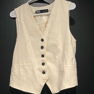 Zara Off-White Buttoned Women's Vest linen